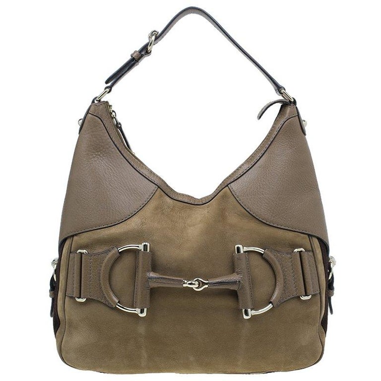 Gucci Brown Leather Medium Web Horsebit Heritage Hobo For Sale at 1stDibs