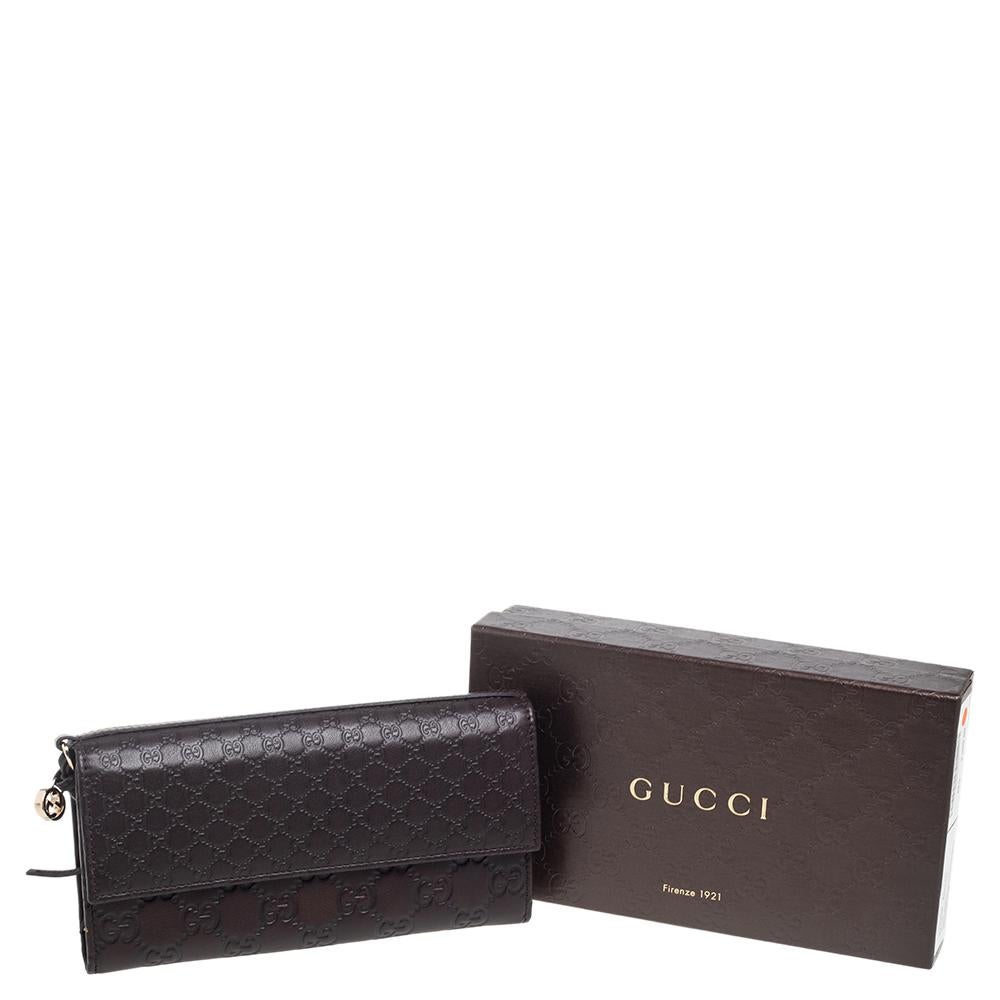 Gucci Brown Leather Micro Guccissima Flap Long Wallet 3