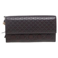 Gucci Brown Leather Micro Guccissima Flap Long Wallet