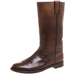 Gucci Brown Leather Mid Calf Round Toe Boots Size 41