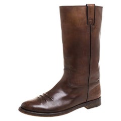 Gucci Brown Leather Mid Calf Round Toe Boots Size 41