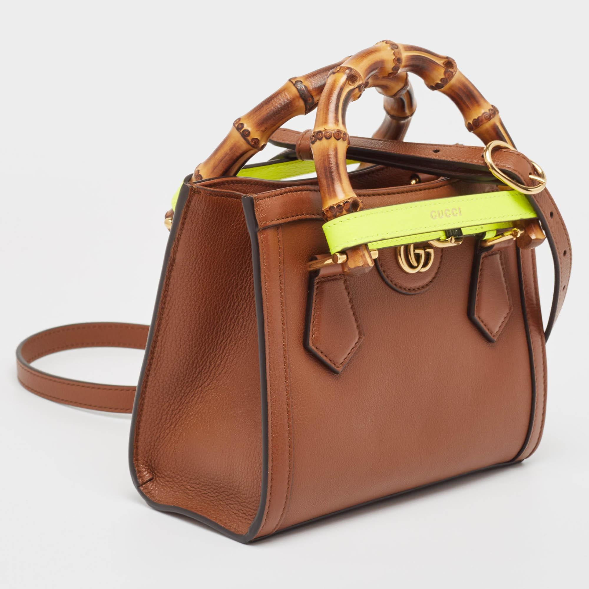 Gucci Brown Leather Mini Diana Tote In Excellent Condition In Dubai, Al Qouz 2