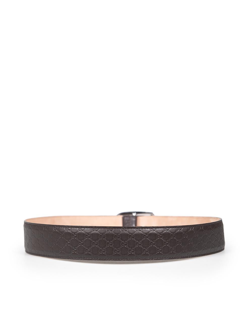 Black Gucci Brown Leather Monogram Embossed Belt For Sale