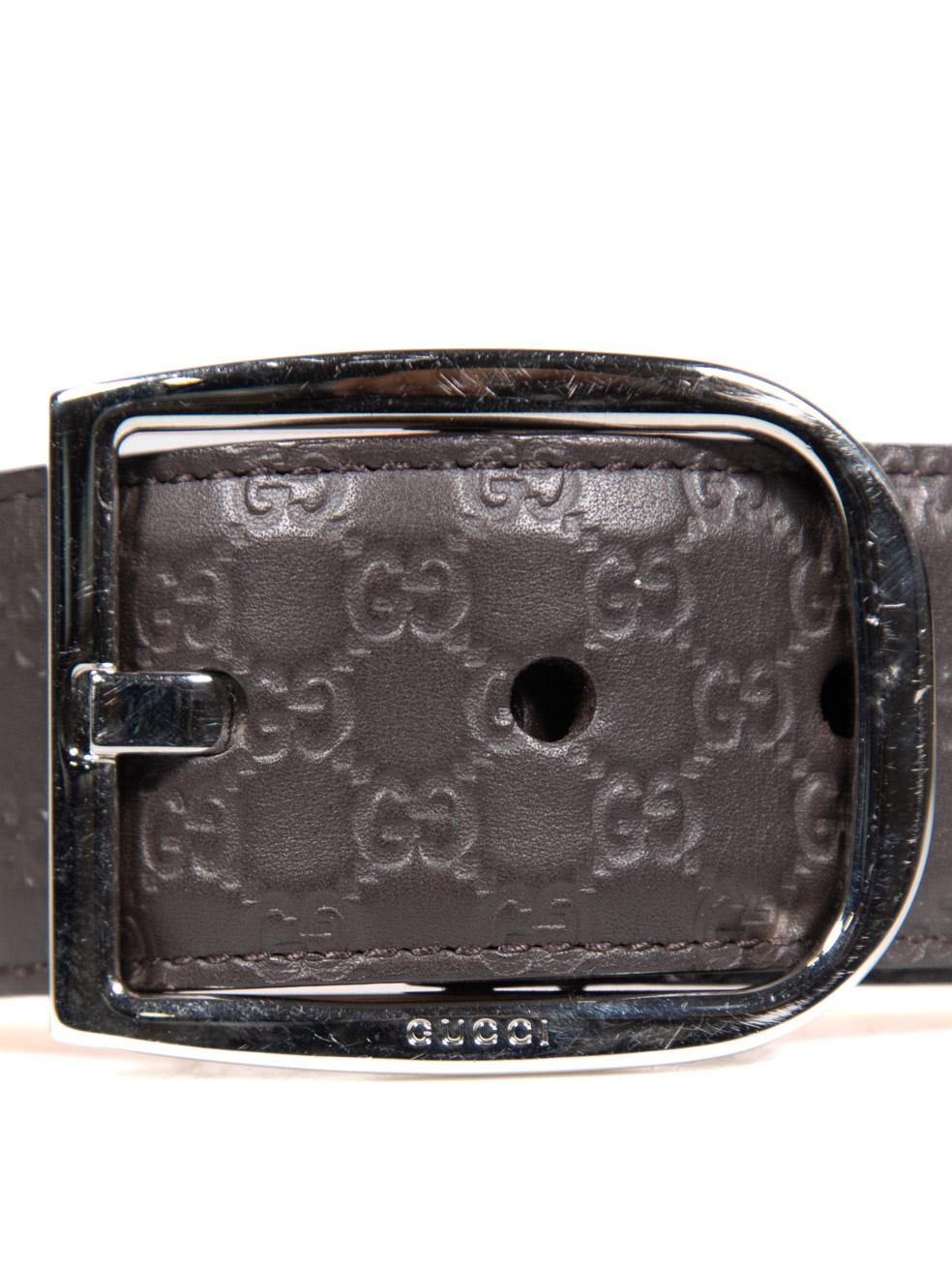 Women's Gucci Brown Leather Monogram Embossed Belt For Sale