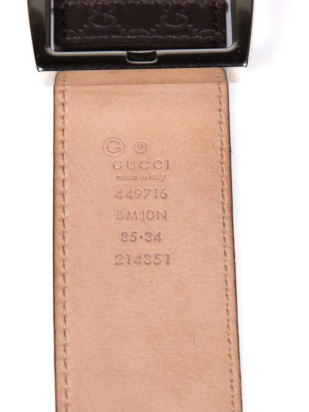 Gucci Brown Leather Monogram Embossed Belt For Sale 1