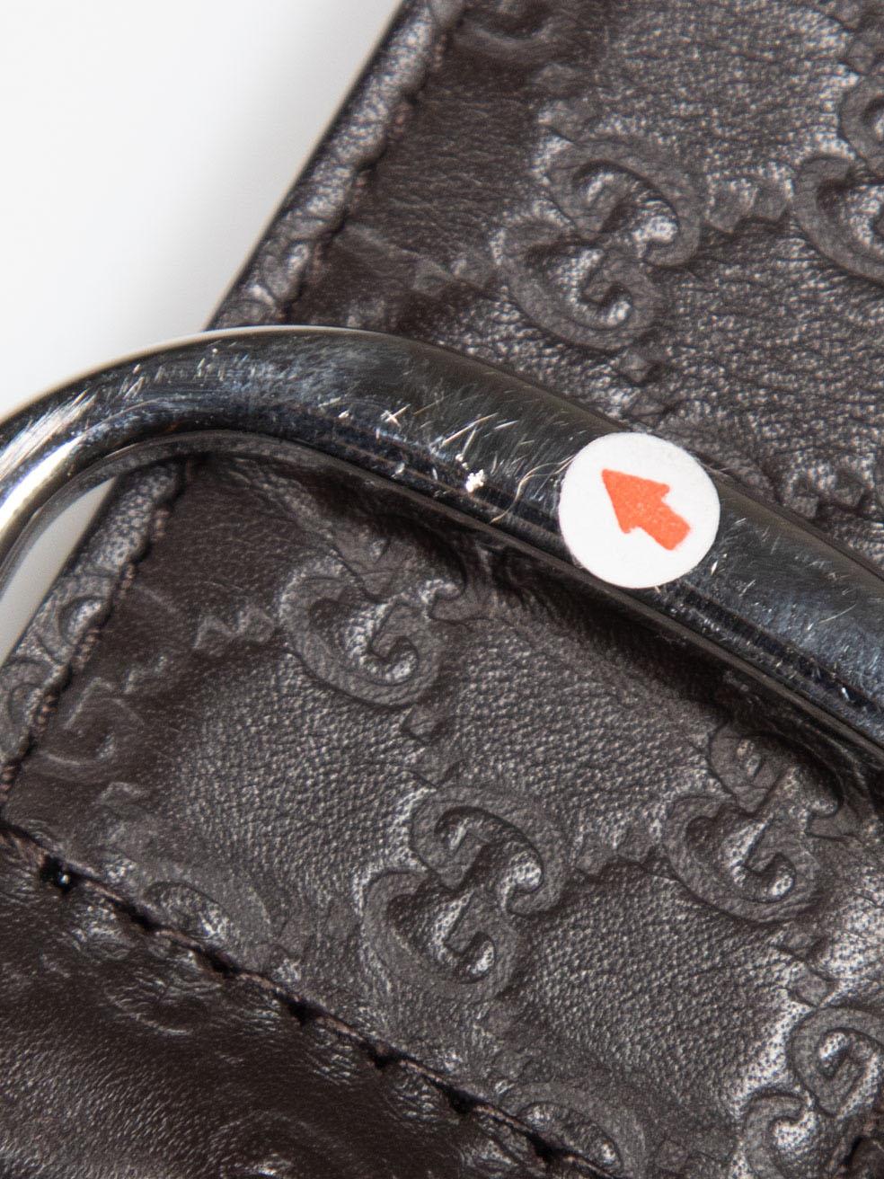 Gucci Brown Leather Monogram Embossed Belt For Sale 2