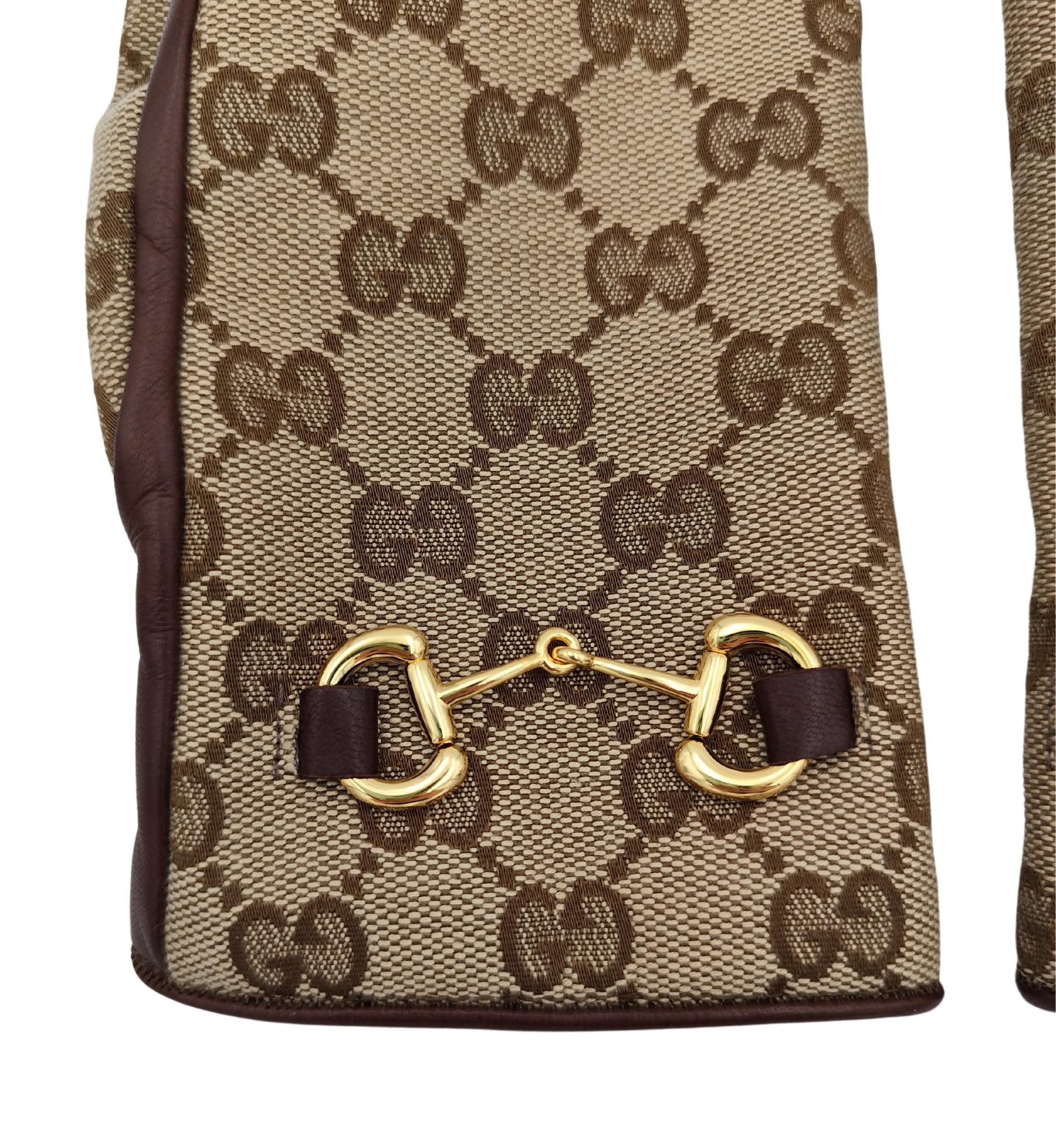 Brown Gucci brown leather monogram horsebit gloves For Sale