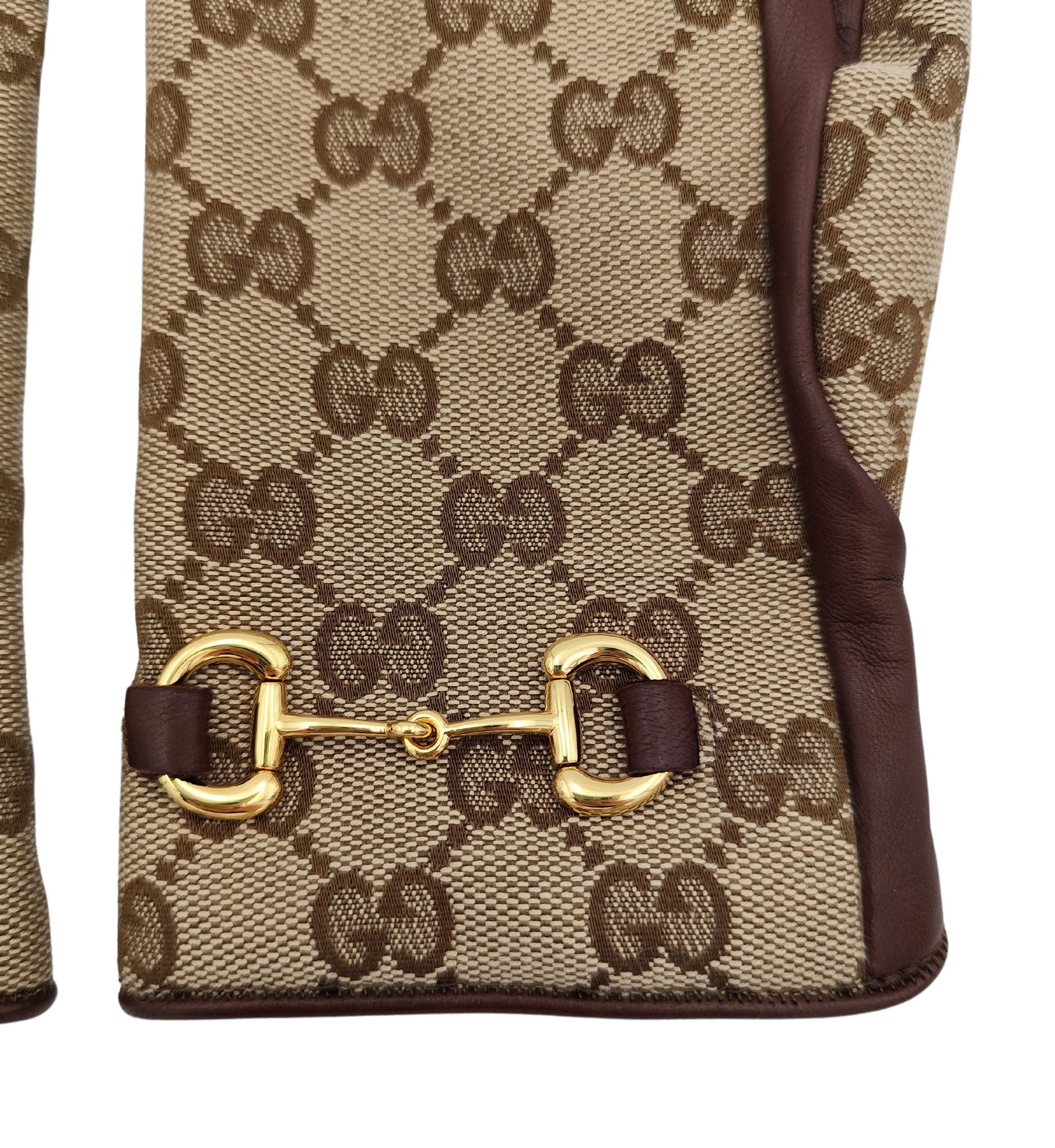 Gucci brown leather monogram horsebit gloves In Excellent Condition For Sale In Milano, IT