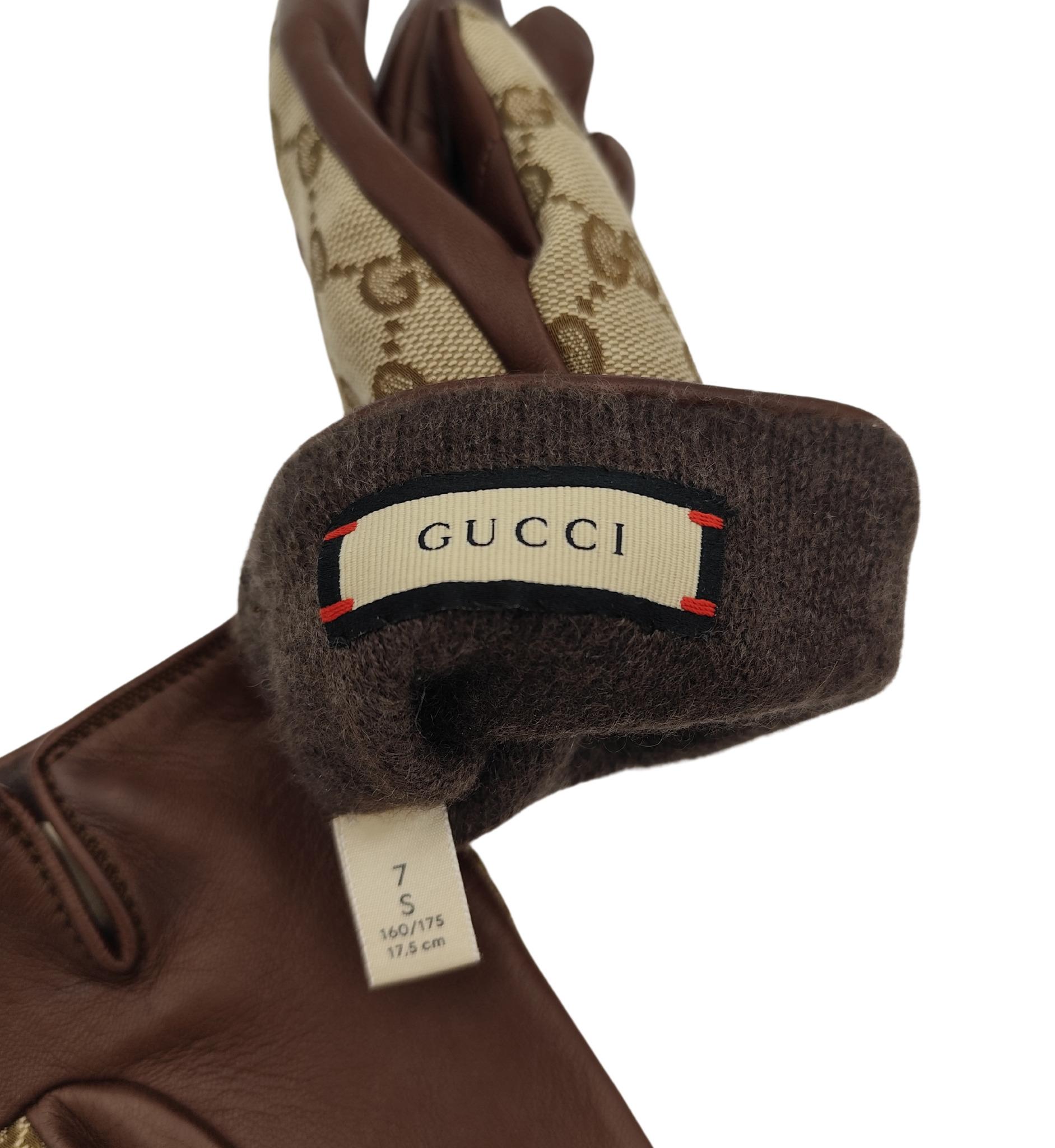 Gucci brown leather monogram horsebit gloves For Sale 2