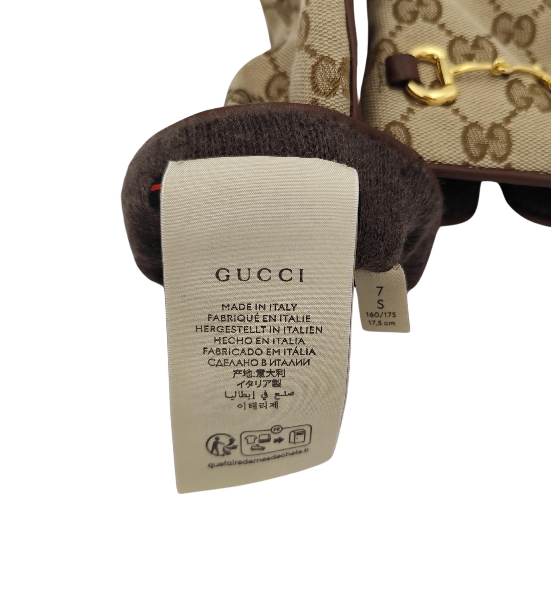 Gucci brown leather monogram horsebit gloves For Sale 3