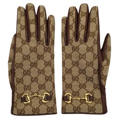 Gucci brown leather monogram horsebit gloves