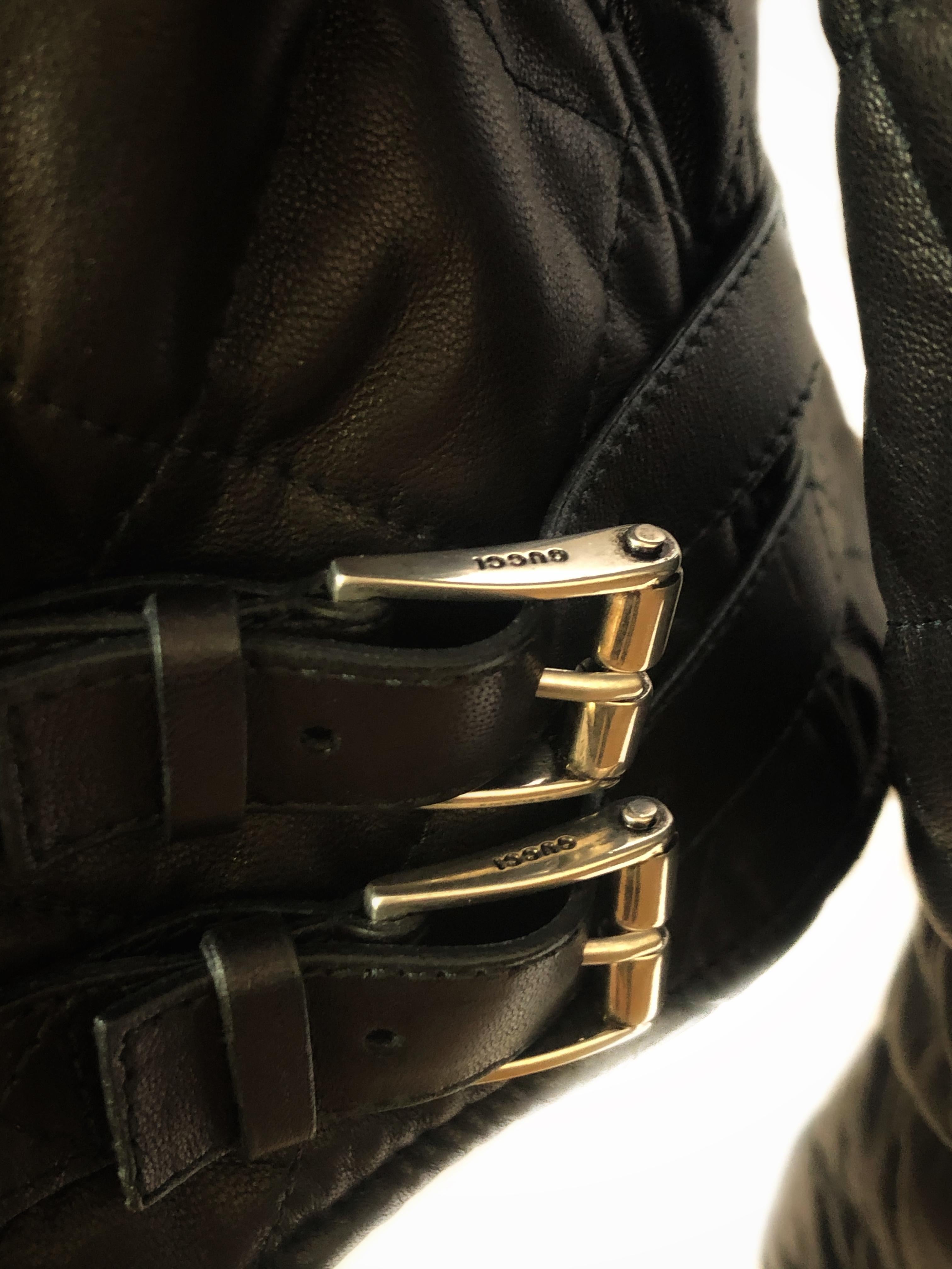 GUCCI Veste Moto en cuir marron avec perles Taille 44 Unisexe en vente