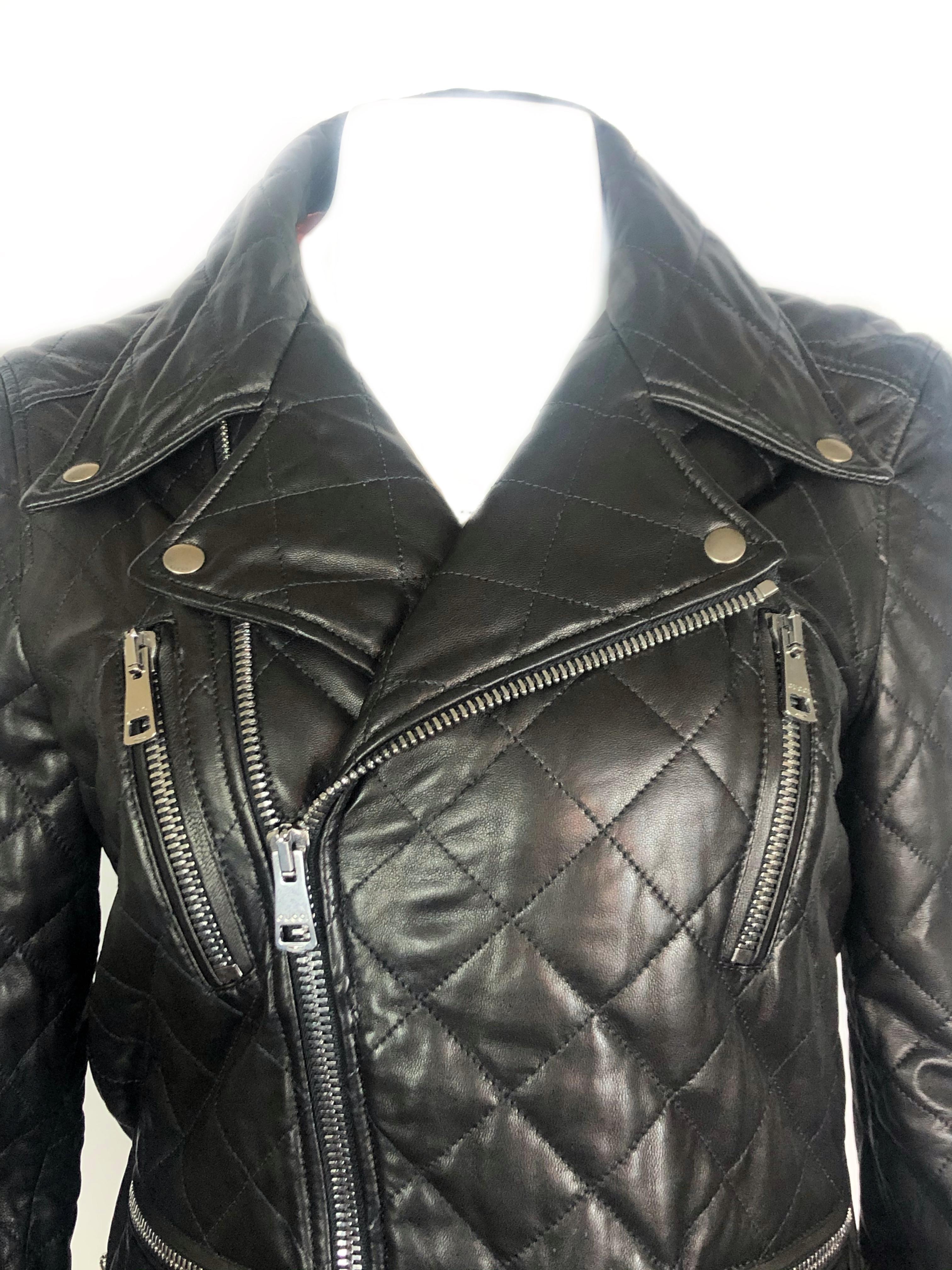 GUCCI Brown Leather Moto Jacket w/ Pearls Size 44 For Sale at 