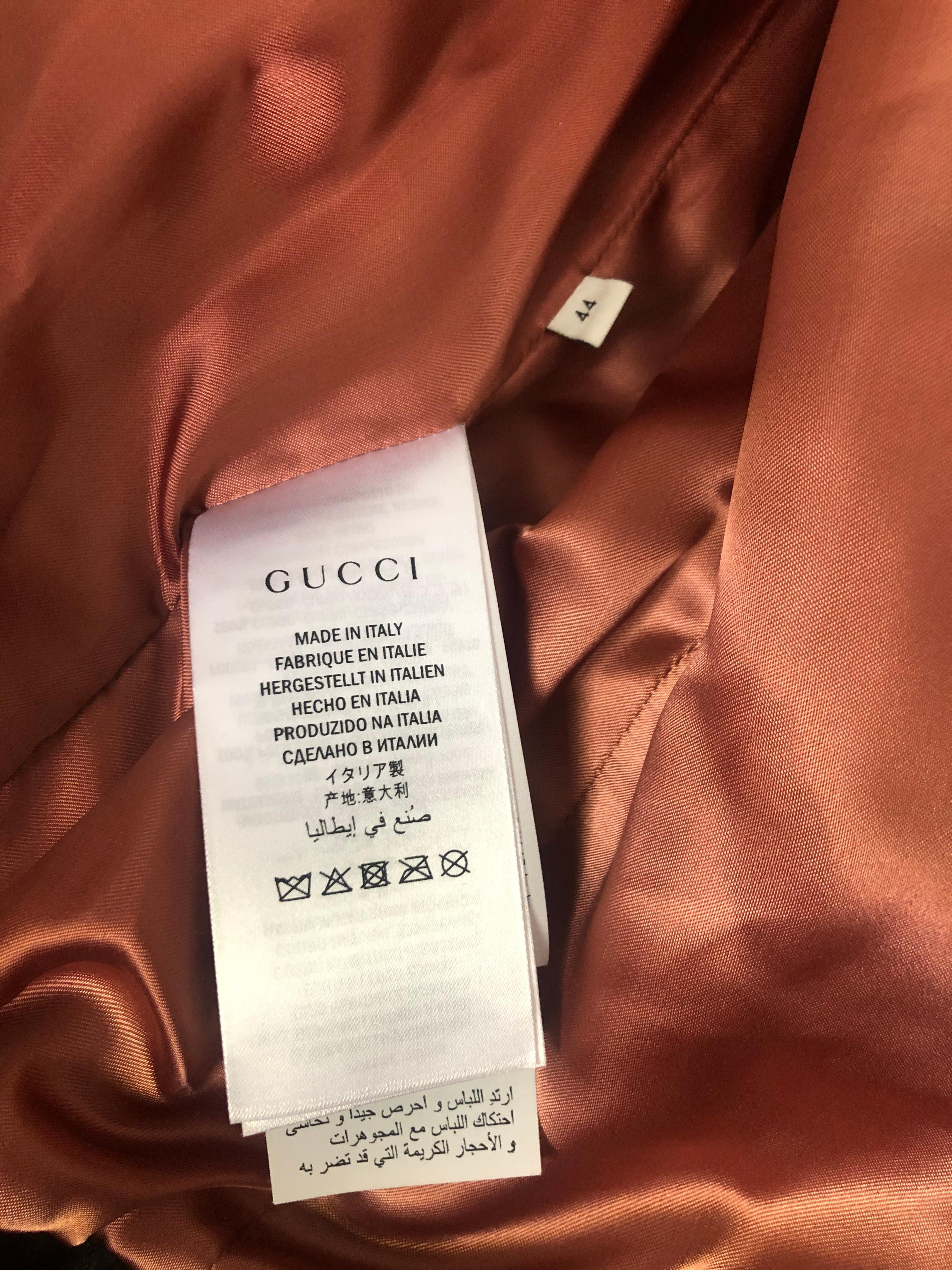 GUCCI Brown Leather Moto Jacket w/ Pearls Size 44 For Sale 1