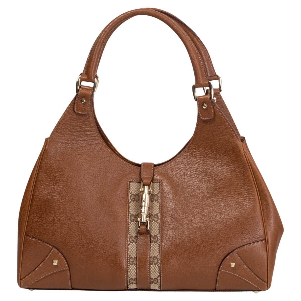 GUCCI brown leather NAILHEAD JACKIE HOBO Shoulder Bag For Sale