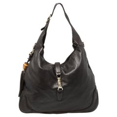 Gucci Brown Leather New Jackie Bamboo Hobo Bag