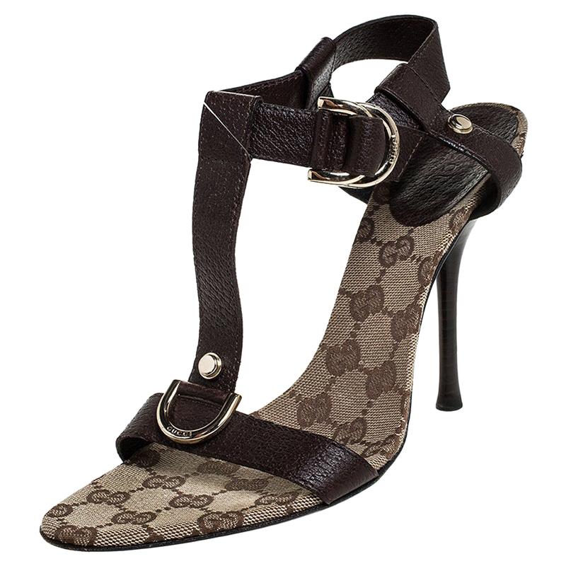 Gucci Brown Leather Open Toe Ankle Strap Sandals Size 39.5