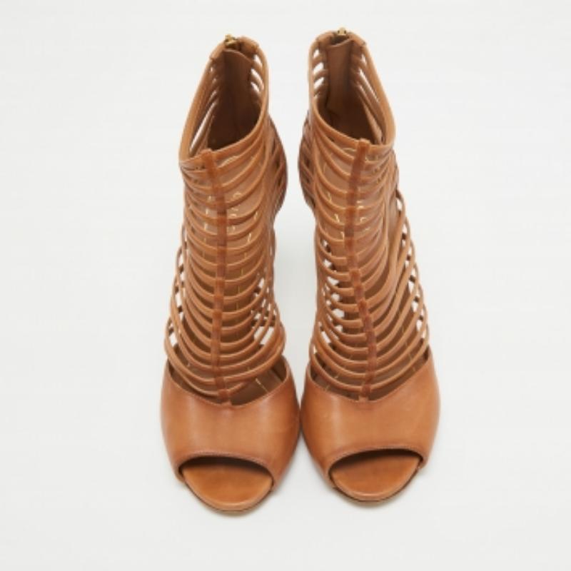 Gucci Sandales à cage en cuir marron Taille 38.5 2