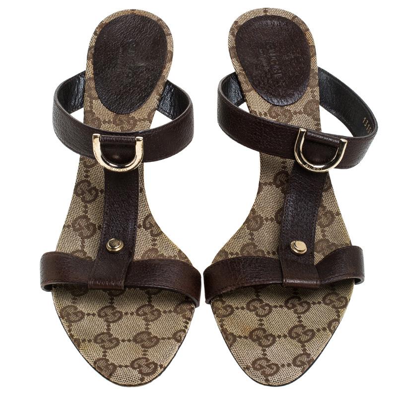 Black Gucci Brown Leather Open Toe Sandals Size 39