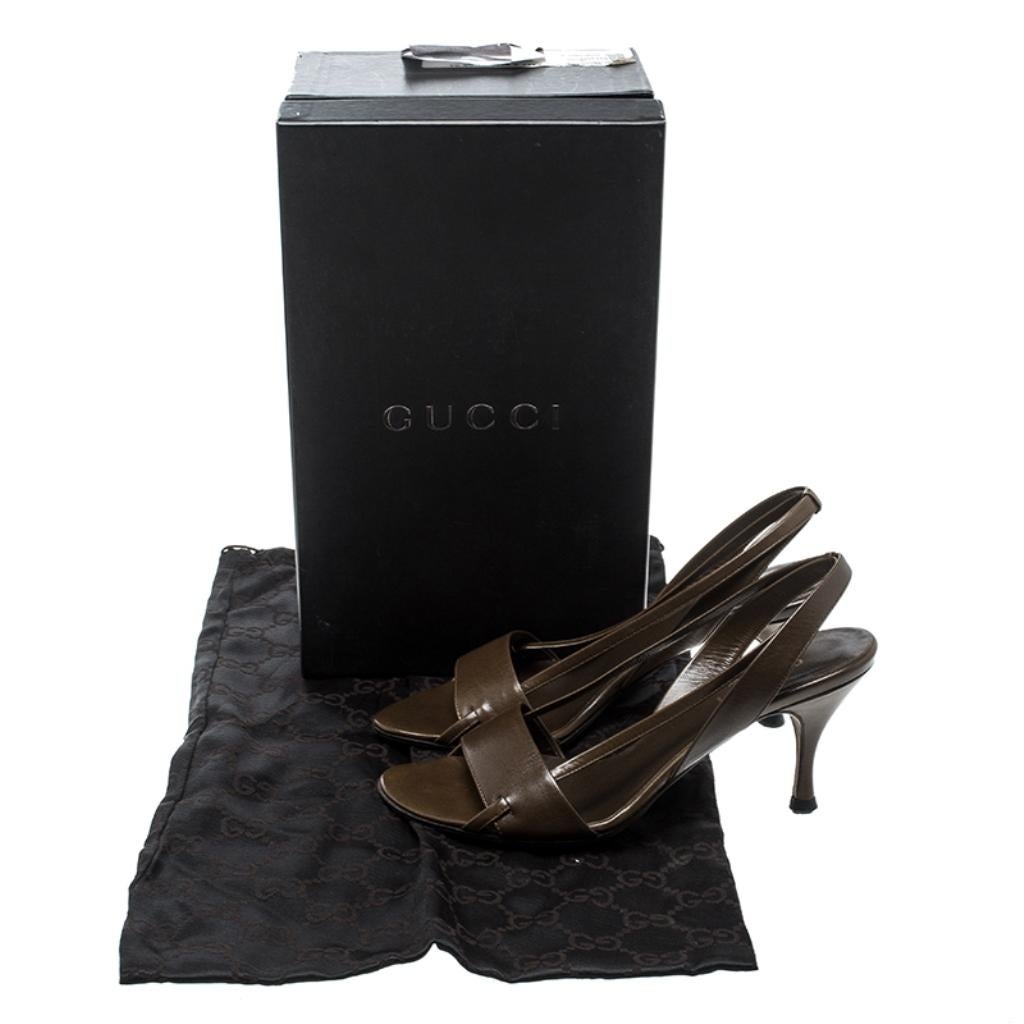 Gucci Brown Leather Open Toe Slingback Sandals Size 35 2