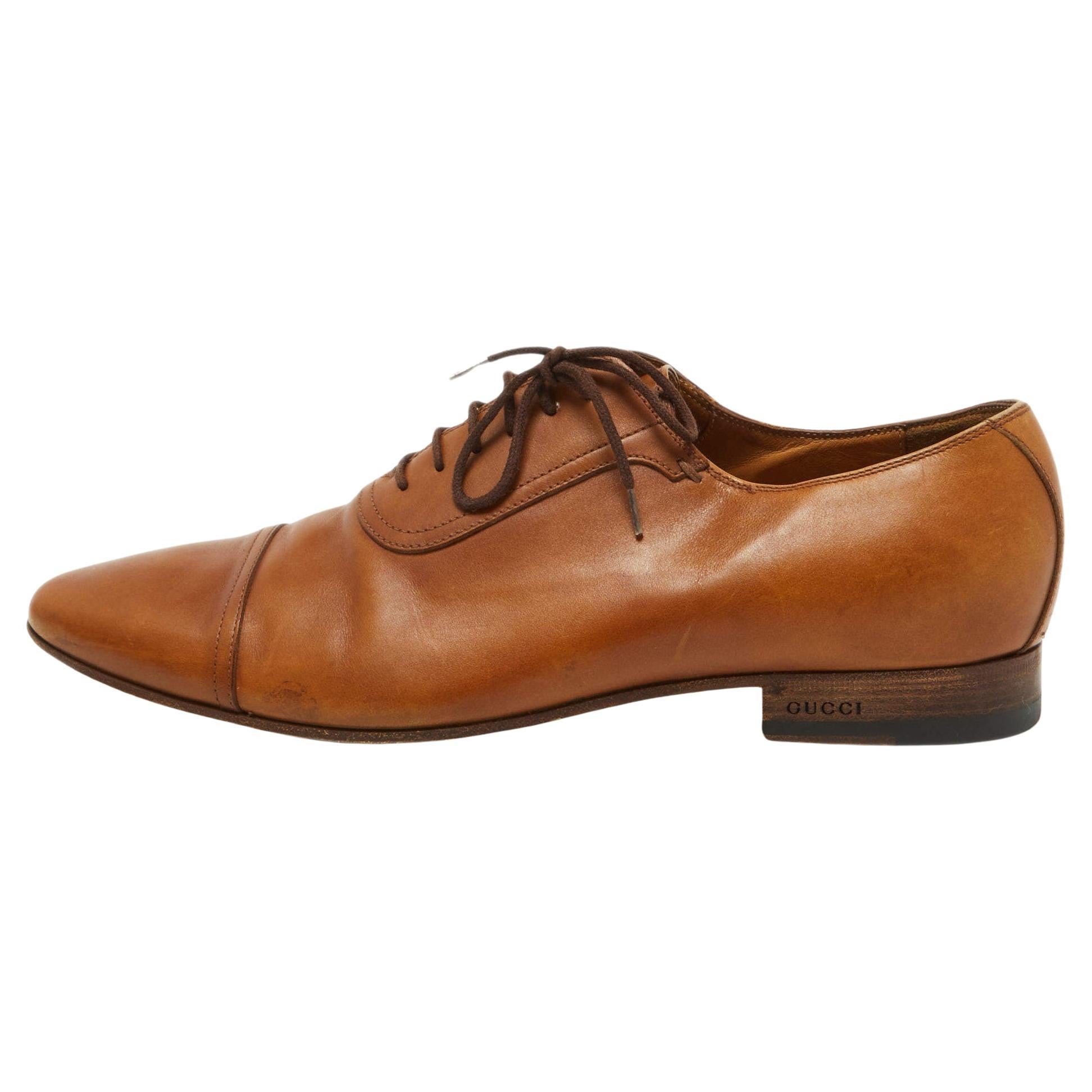 Gucci Brown Leather Oxfords Size 43 For Sale