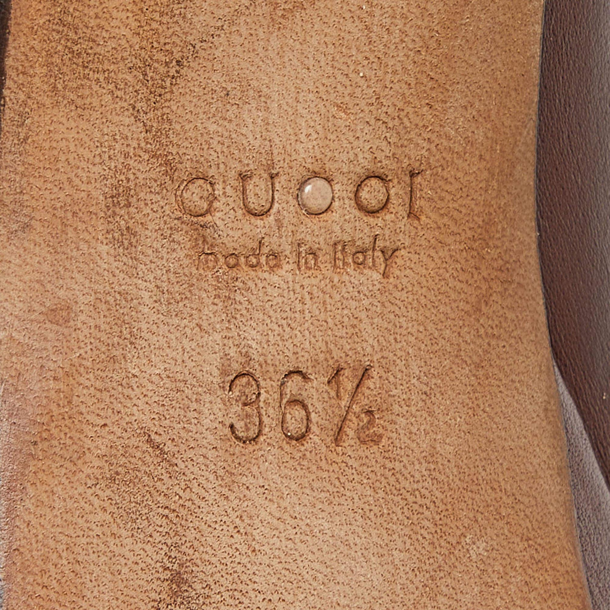Gucci Brown Leather Peep Toe Platform Pumps Size 36.5 For Sale 3