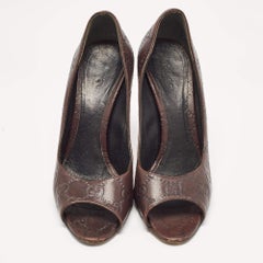 Gucci Brown Leather Peep Toe Pumps Size 37