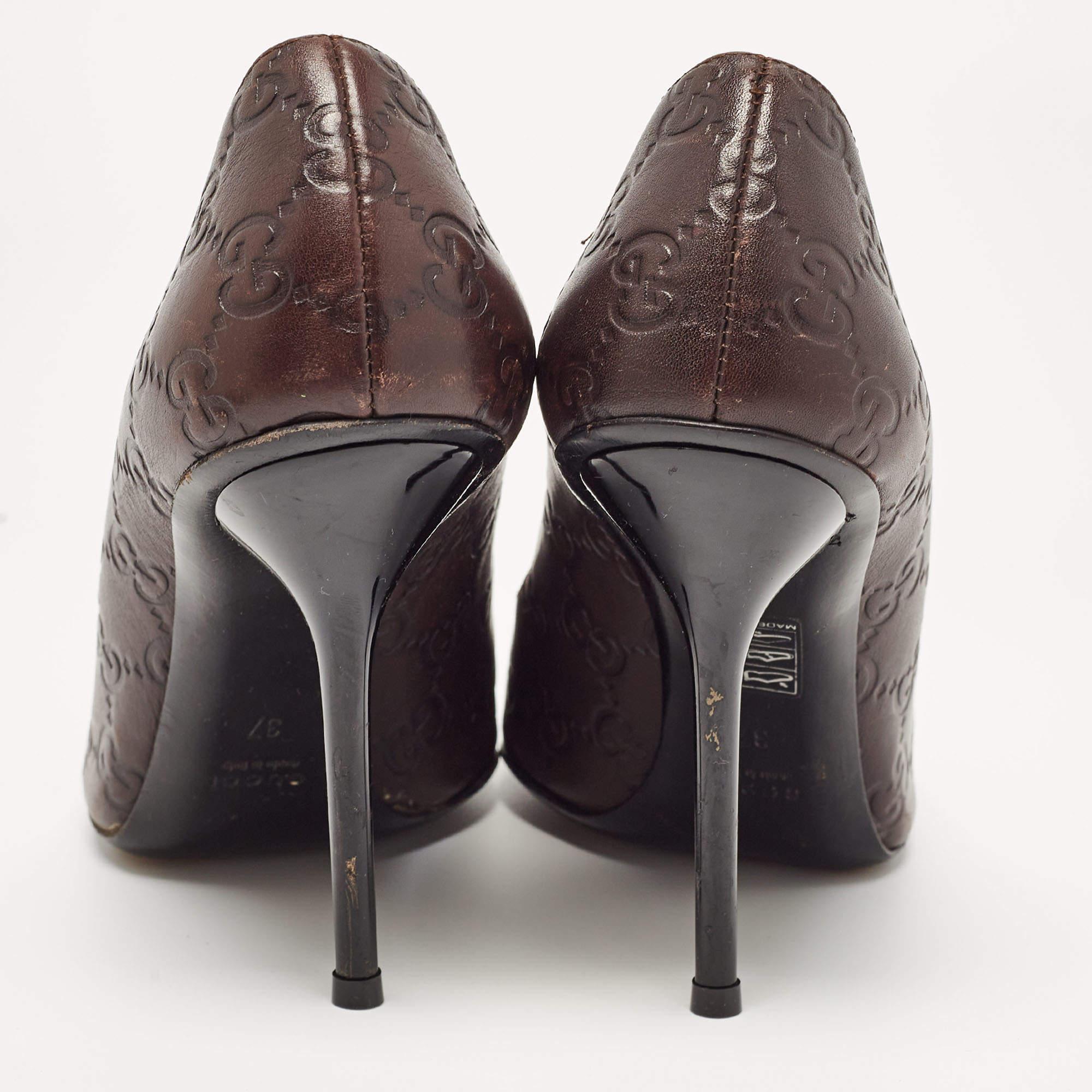 Gucci Brown Leather Peep Toe Pumps Size 37 For Sale 3