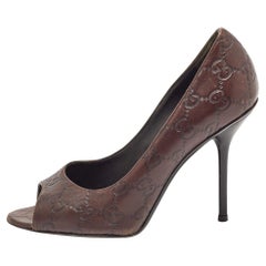 Gucci Brown Leather Peep Toe Pumps Size 37