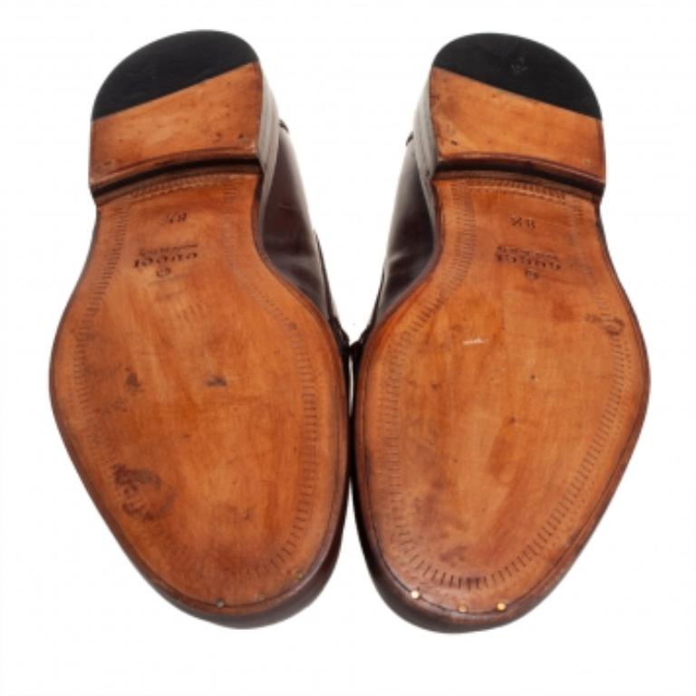 Gucci Brown Leather Penny Loafers Size 42.5 In Good Condition For Sale In Dubai, Al Qouz 2