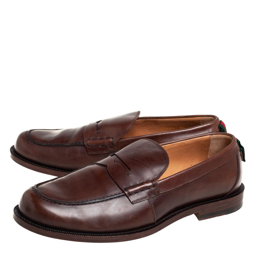 Gucci Brown Leather Penny Loafers Size  For Sale at 1stDibs