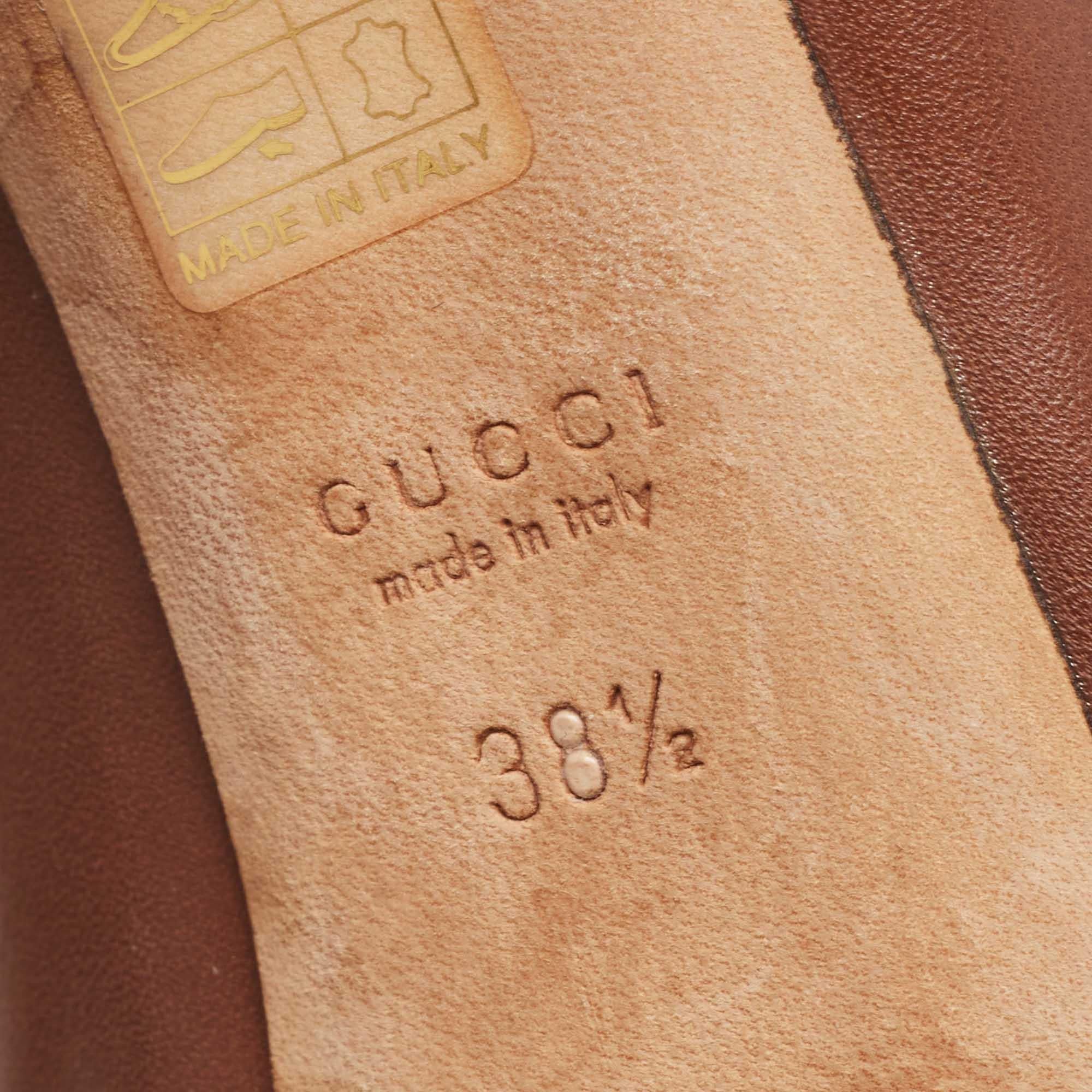 Gucci Brown Leather Platform Peep Toe Pumps Size 38.5 For Sale 2