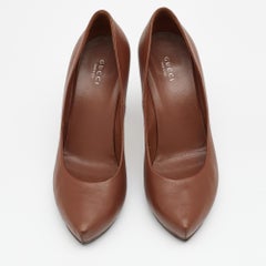 Gucci Brown Leather Pointed Toe Platform Pumps Size 39