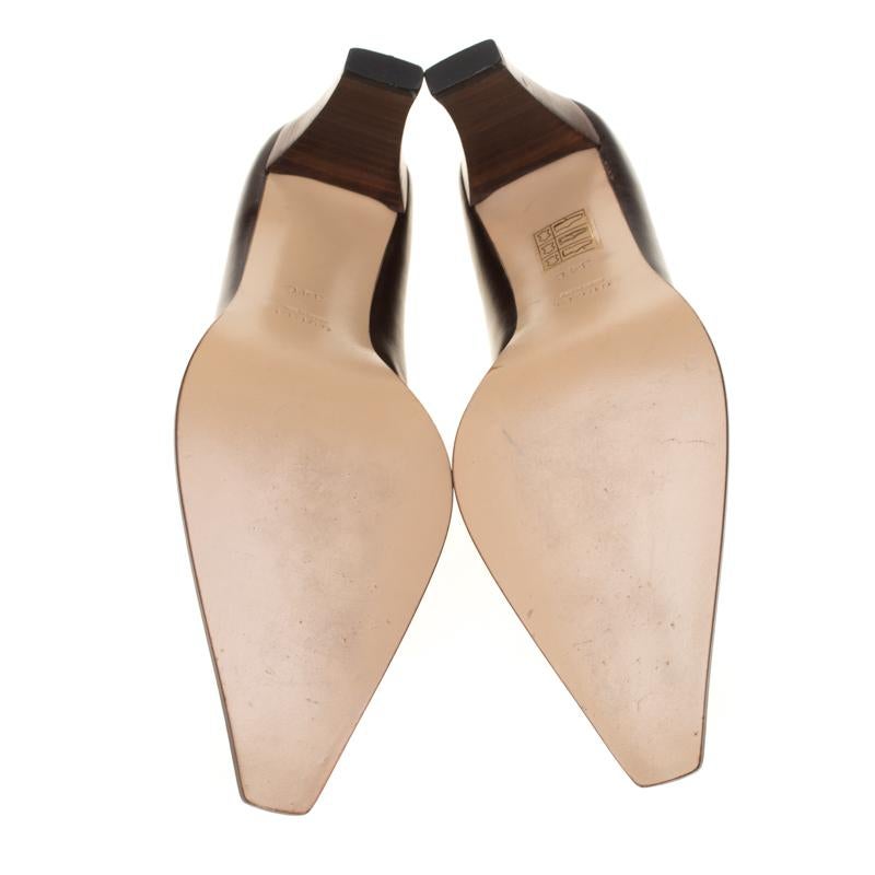 Women's Gucci Brown Leather Pointed Toe Pumps Size 34 For Sale