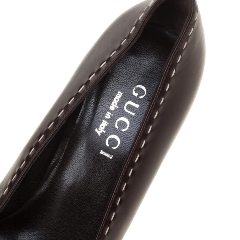 Gucci Brown Leather Pointed Toe Pumps Size 34 2