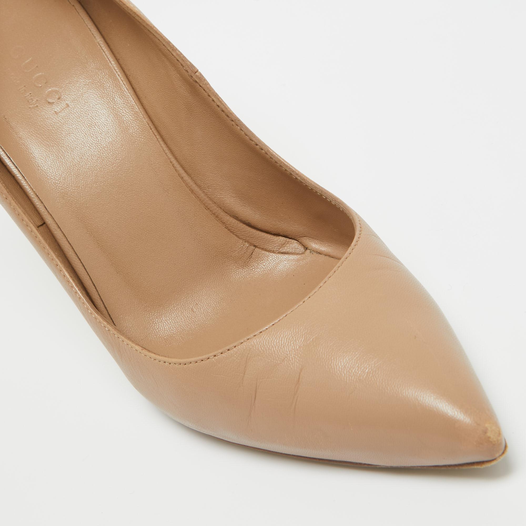 Gucci Brown Leather Pointed Toe Pumps Size 37 For Sale 5
