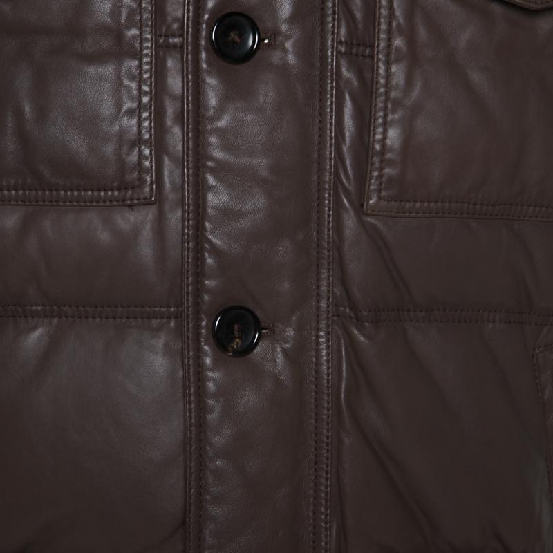 Gucci Brown Leather Quilted Bomber Jacket M 1