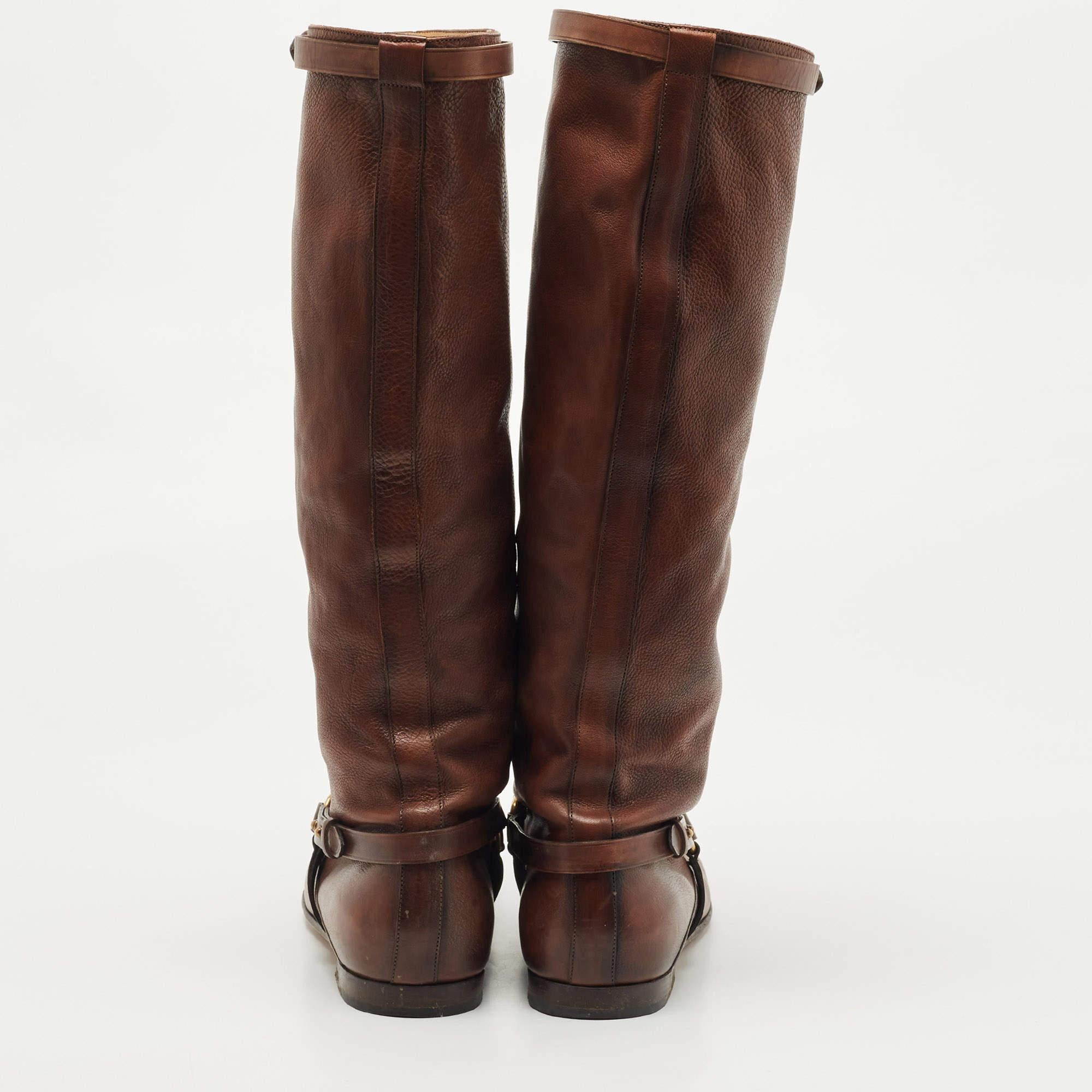 Gucci Brown Leather Riding Knee Boots Size 39.5 2