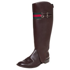 Gucci Brown Leather Riding Web Detail Knee Length Boots Size 40.5
