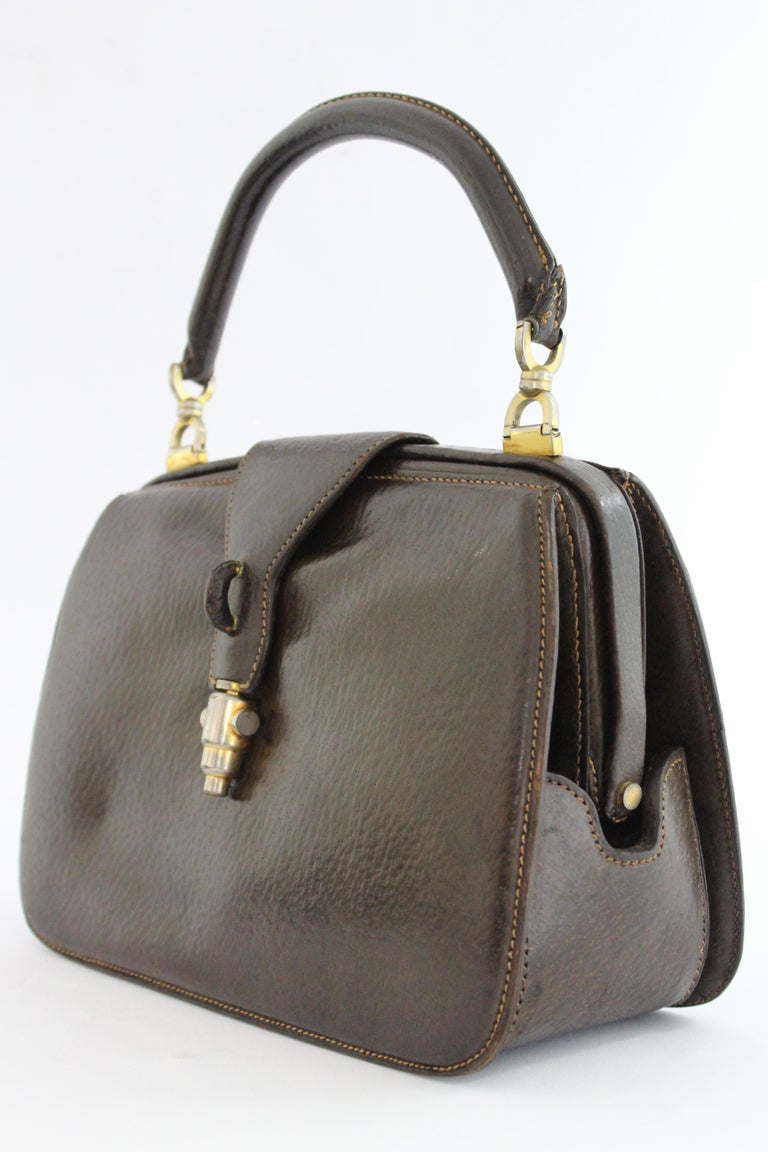 Gucci Brown Leather Rigid Bag Jackie Vintage 1950 s at 1stDibs