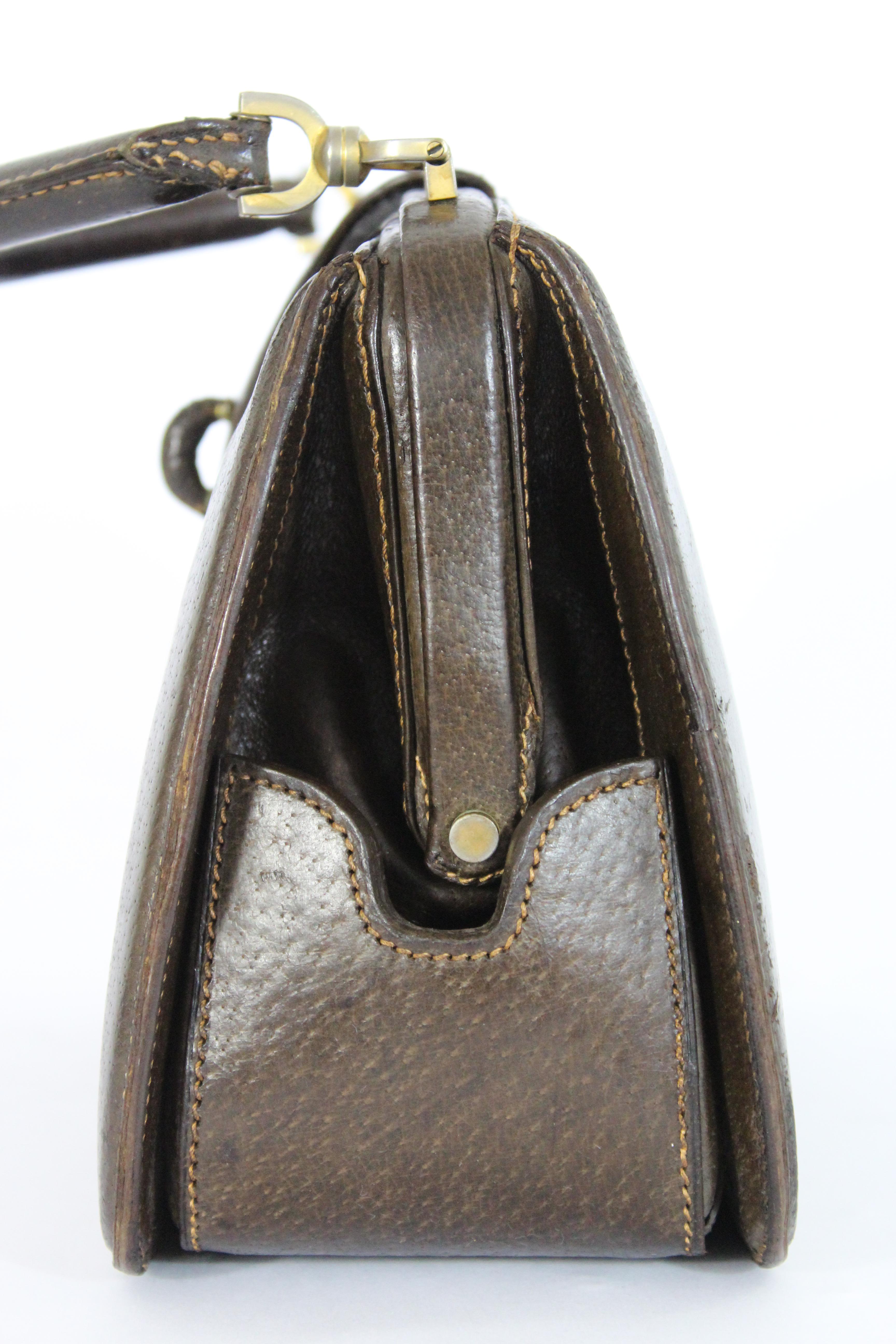 Black Gucci Brown Leather Rigid Bag Jackie Vintage 1950's