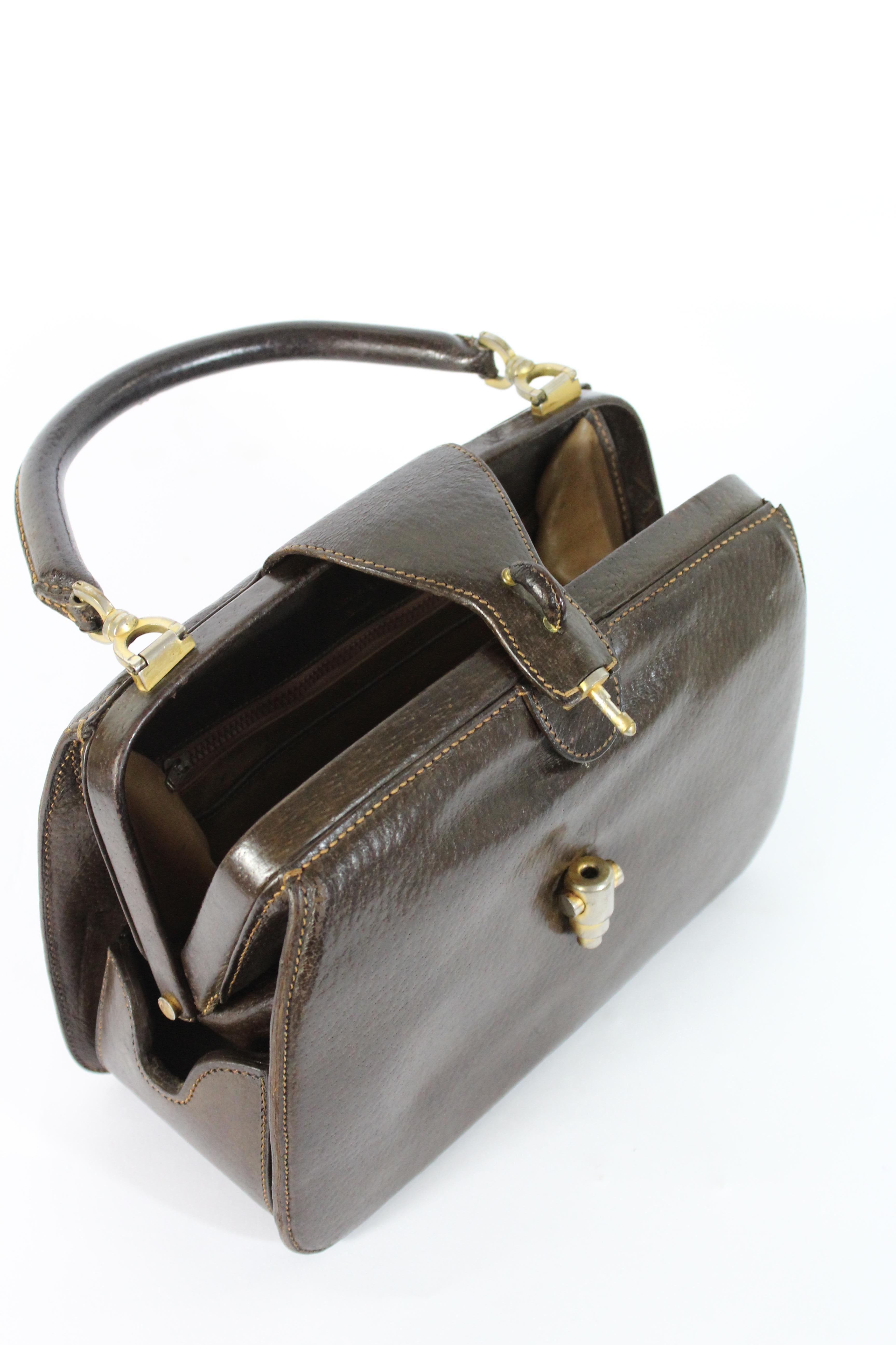Gucci Brown Leather Rigid Bag Jackie Vintage 1950's 1