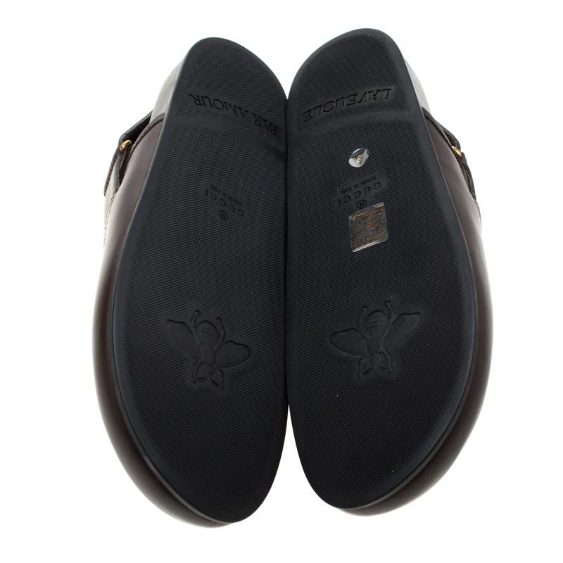 Black Gucci Brown Leather River Horsebit Slippers Size 43