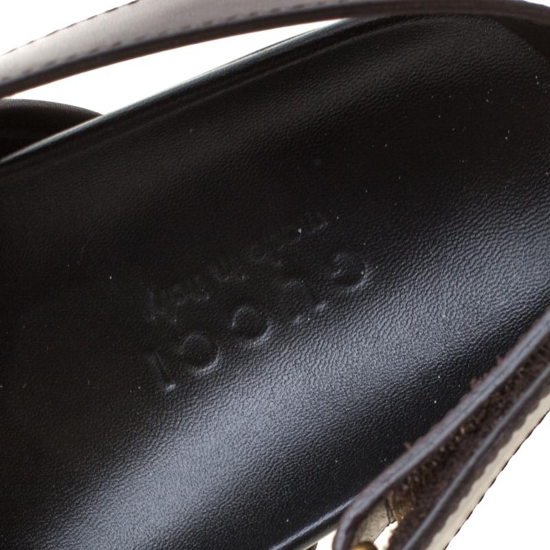 Gucci Brown Leather River Horsebit Slippers Size 43 In New Condition In Dubai, Al Qouz 2