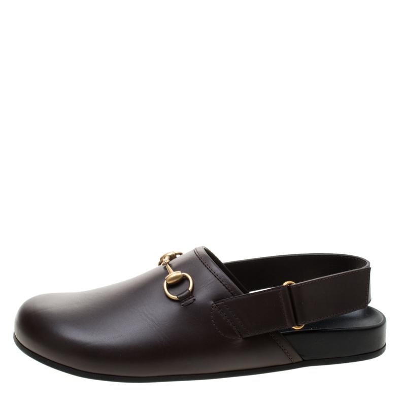 Women's Gucci Brown Leather River Horsebit Slippers Size 43