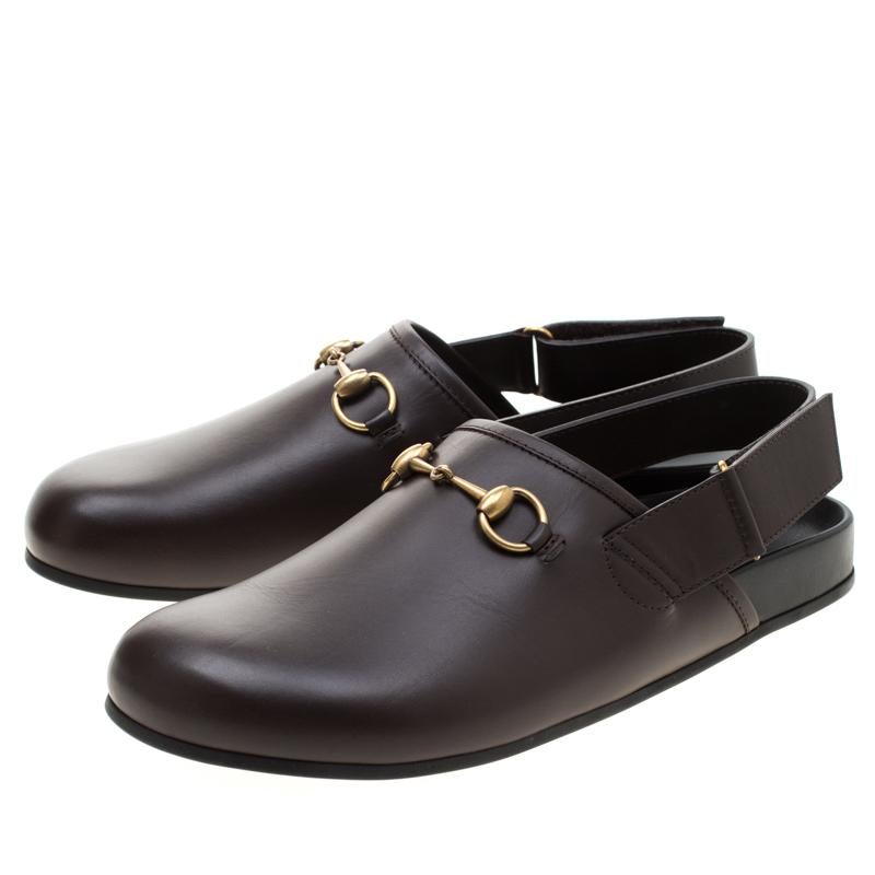 Gucci Brown Leather River Horsebit Slippers Size 43 1