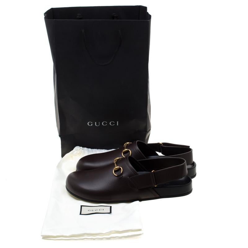 Gucci Brown Leather River Horsebit Slippers Size 43 2