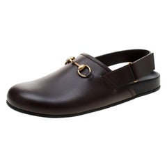 Gucci Brown Leather River Horsebit Slippers Size 43