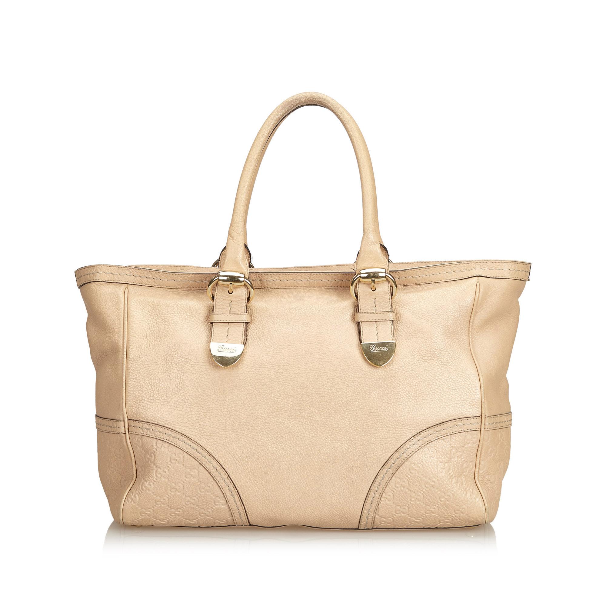 Beige Gucci Brown Leather Signoria Tote For Sale