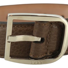 Gucci Brown Leather Silver Metal Buckle Belt Size 95/38